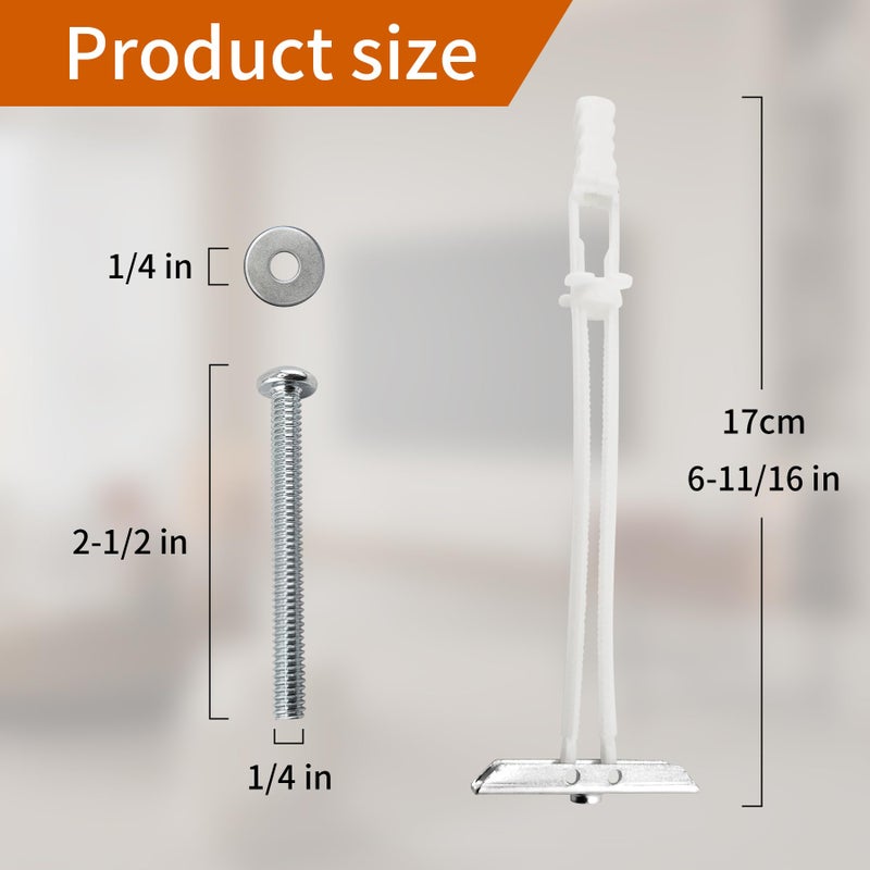 ALLCLEAN Drywall Anchor with Included Bolts and Washers for 1/4â€-20,Toggle Bolt,Heavy Duty Hollow Drywall Anchors for TV Mounting Kit, Hollow-Wall Anchors Screws Kit That Hold 270 Lbs-12PCS - Image 2
