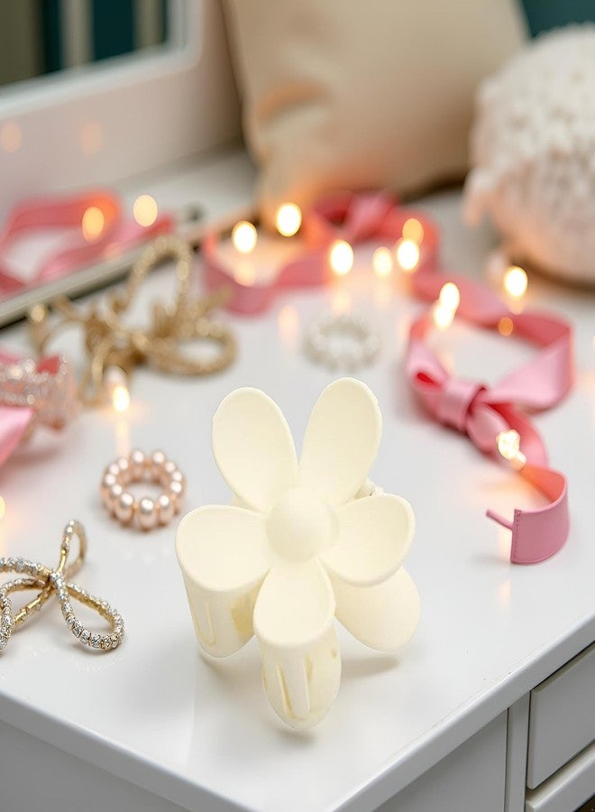 Sluswallow White Cute Flower Hair Claw Clips - Big Thick Scrunchie Hair Clips for Sweet Hairstyles - Image 5