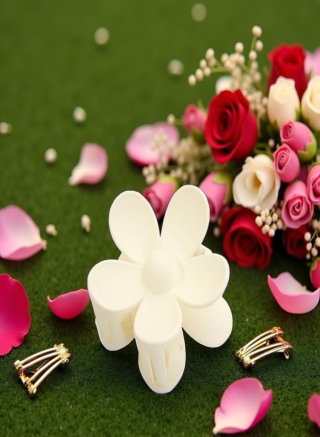Sluswallow White Cute Flower Hair Claw Clips - Big Thick Scrunchie Hair Clips for Sweet Hairstyles - Image 4