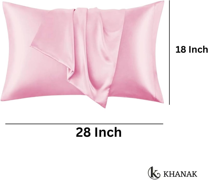 Khanak مجموعة من 2 وسادة من الساتان الحريري للشعر والبشرة مقاس قياسي 18 × 28 بوصة مع أغطية وسائد ناعمة قابلة للتنفس وباردة للنوم (2، وردي) - Image 2