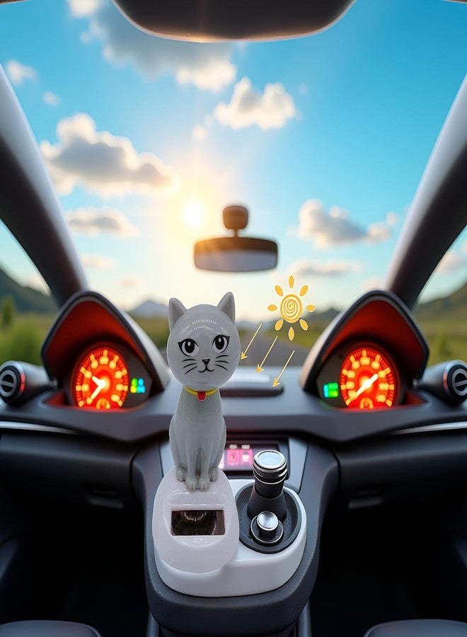 SquarezhenBo Gray Solar Powered Dancing Cat Doll Figure - Swinging Solar Toy, Cat Figurine Statue Swinging Car Dashboard Decoration Ornaments Dancing Toy for Car Dashboard Office Home Desk Decor Solar Power Kits - Image 3