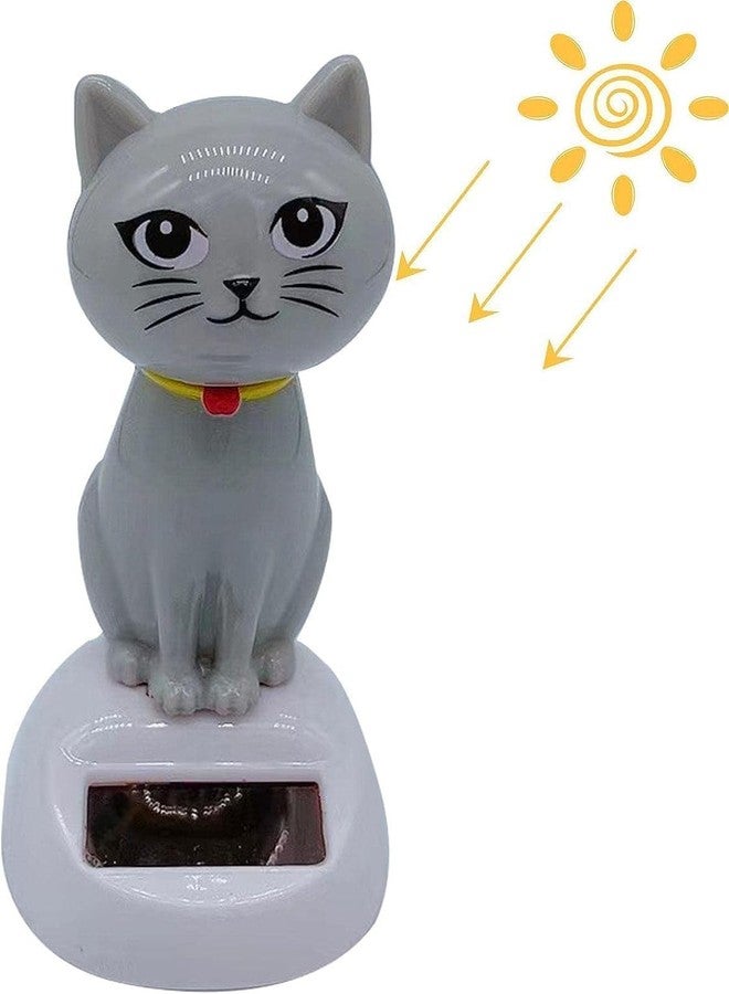 SquarezhenBo Gray Solar Powered Dancing Cat Doll Figure - Swinging Solar Toy, Cat Figurine Statue Swinging Car Dashboard Decoration Ornaments Dancing Toy for Car Dashboard Office Home Desk Decor Solar Power Kits - Image 1