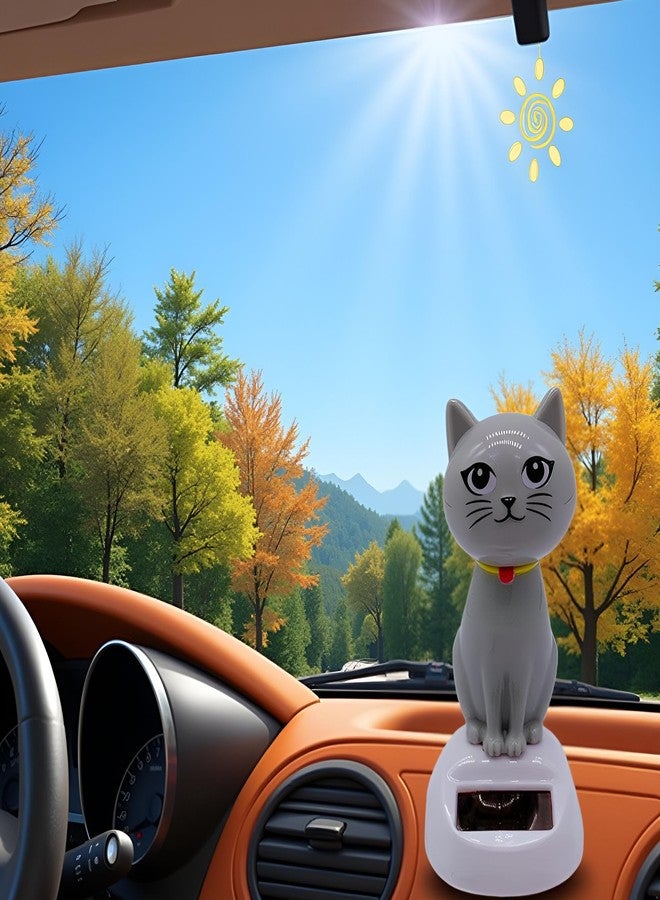 SquarezhenBo Gray Solar Powered Dancing Cat Doll Figure - Swinging Solar Toy, Cat Figurine Statue Swinging Car Dashboard Decoration Ornaments Dancing Toy for Car Dashboard Office Home Desk Decor Solar Power Kits - Image 5