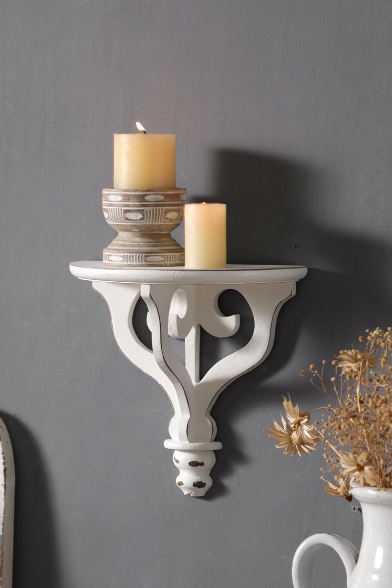 SOFE Rustic Vintage Wall Shelf - Scroll Wooden Floating Shelves - Distressed White Small Wall Shelves - Victorian Plant Shelf- Decorative Walls Stand Shelves for Hallway, Entryway - Image 1