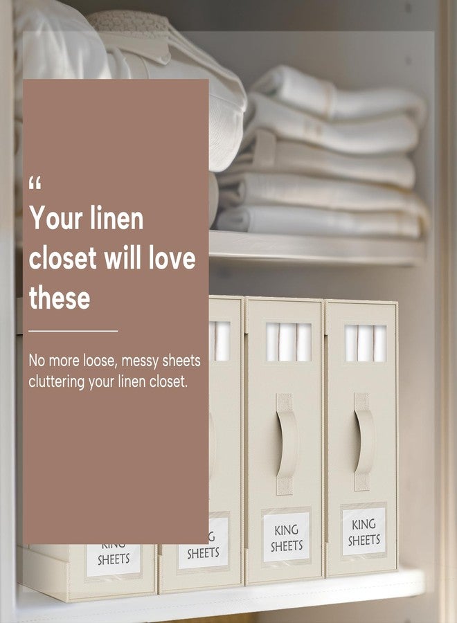 Criusia Bed Sheet Organizers and Storage, 6 Pack Foldable Linen Closet Organizer Box - Bedding Holder for Sheet Set (King/Queen Sizes), Duvet Covers, Blankets (Beige) - Image 3