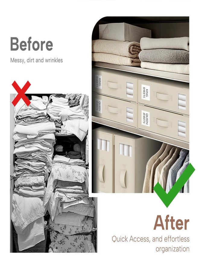 Criusia Bed Sheet Organizers and Storage, 6 Pack Foldable Linen Closet Organizer Box - Bedding Holder for Sheet Set (King/Queen Sizes), Duvet Covers, Blankets (Beige) - Image 2