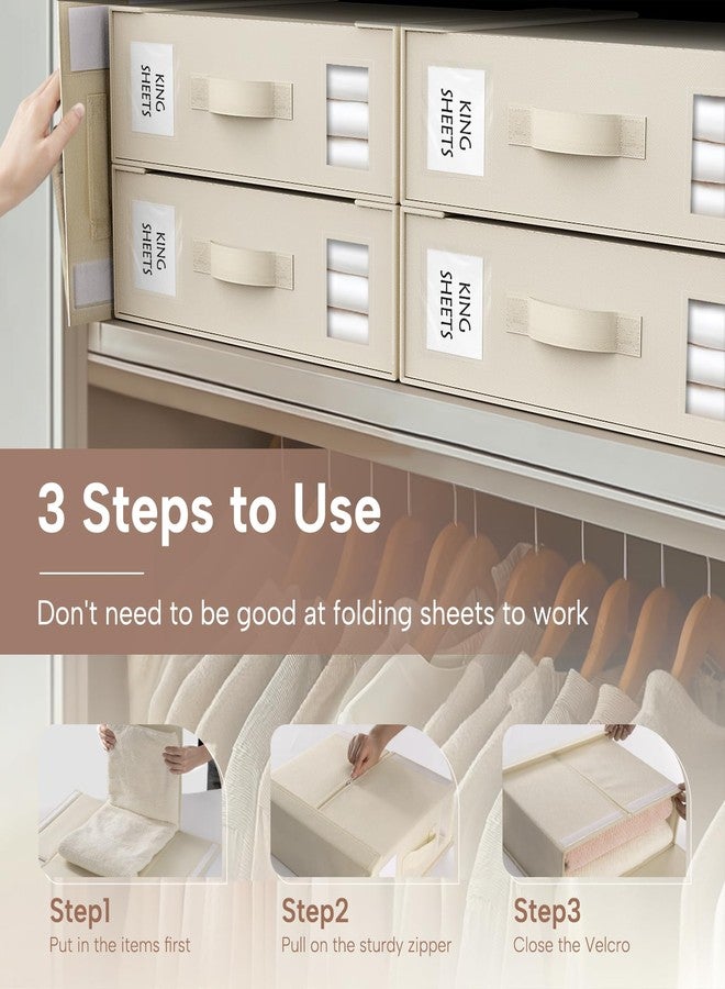 Criusia Bed Sheet Organizers and Storage, 6 Pack Foldable Linen Closet Organizer Box - Bedding Holder for Sheet Set (King/Queen Sizes), Duvet Covers, Blankets (Beige) - Image 5