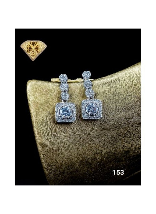 3Diamonds Square Drop Earrings, Platinum & Rhodium Plated, Zircon Sparkle - Image 2