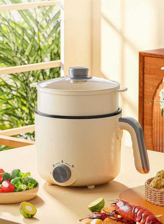 WALALLA Multifunctional Mini Electric Hot Pot 2L Nonstick Inner Pot with Dual Power (300W/600W), 2-Speed Knob & Temperature Protection, Versatile for Steaming/Frying/Boiling/Simmering, Compact Design Ideal for Student Dorms, Home Kitchens & Travel - Image 1