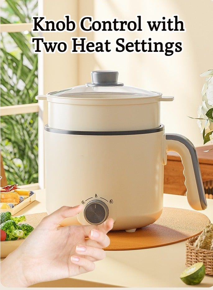 WALALLA Multifunctional Mini Electric Hot Pot 2L Nonstick Inner Pot with Dual Power (300W/600W), 2-Speed Knob & Temperature Protection, Versatile for Steaming/Frying/Boiling/Simmering, Compact Design Ideal for Student Dorms, Home Kitchens & Travel - Image 4