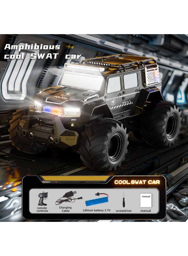 Loquat Police Car Amphibious Remote Control Car Climbing Off-road Vehicle Light Spray Stunt Car Beach Toy Land Rover-Color:Tcs33 Amphibious Police Car 2 Batteries - Image 1