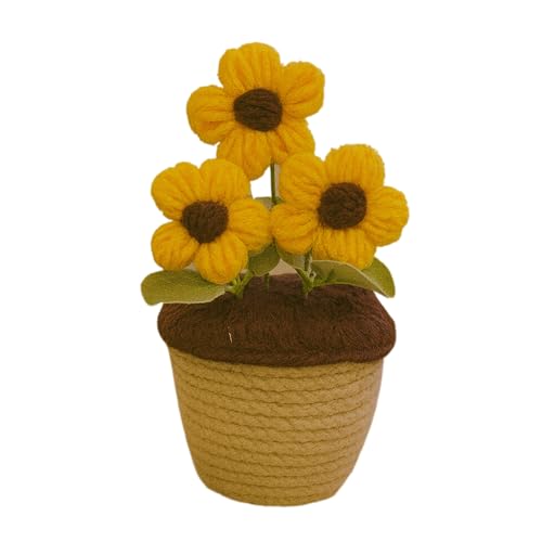 Akaar Decor's Handcrafted Yellow Crochet Flower with Pot | Artificial Flowers for Home | Birthday | Anniversary | Housewarming Gifts | 100% Handmade Yarn Flower Décor - Image 3