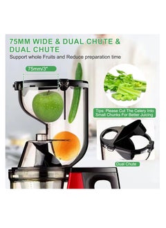 ZLH HITY Cold Press Juicer, 300W Masticating Juicer Machines with 3" Large Feed Chute for Whole Fruits and Vegetables, Upgraded High Juice Yield Juice Extractor Machine with 2 Cups, Easy to Clean  - Image 3