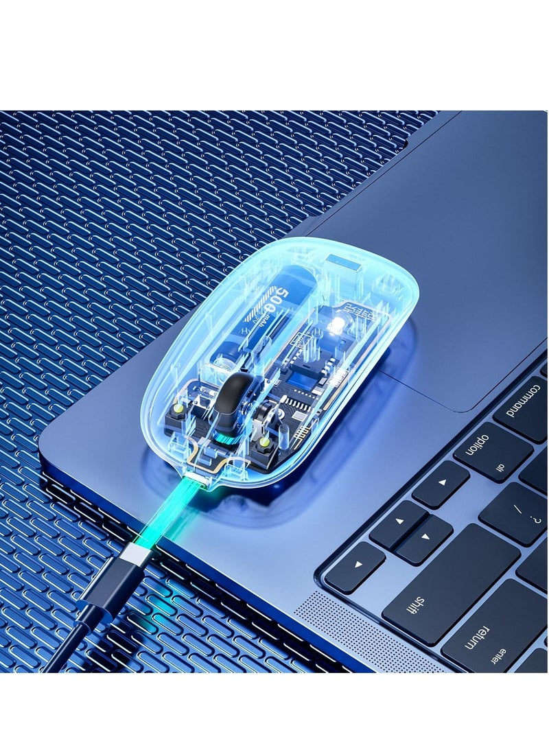 inphic - Wireless Mouse Transparent, 2.4G Slim Wireless Mouse Rechargeable with Power Indicator, 3 Adjustable DPI Optical Cordless Computer Mouse for laptop PC Mac - Image 1