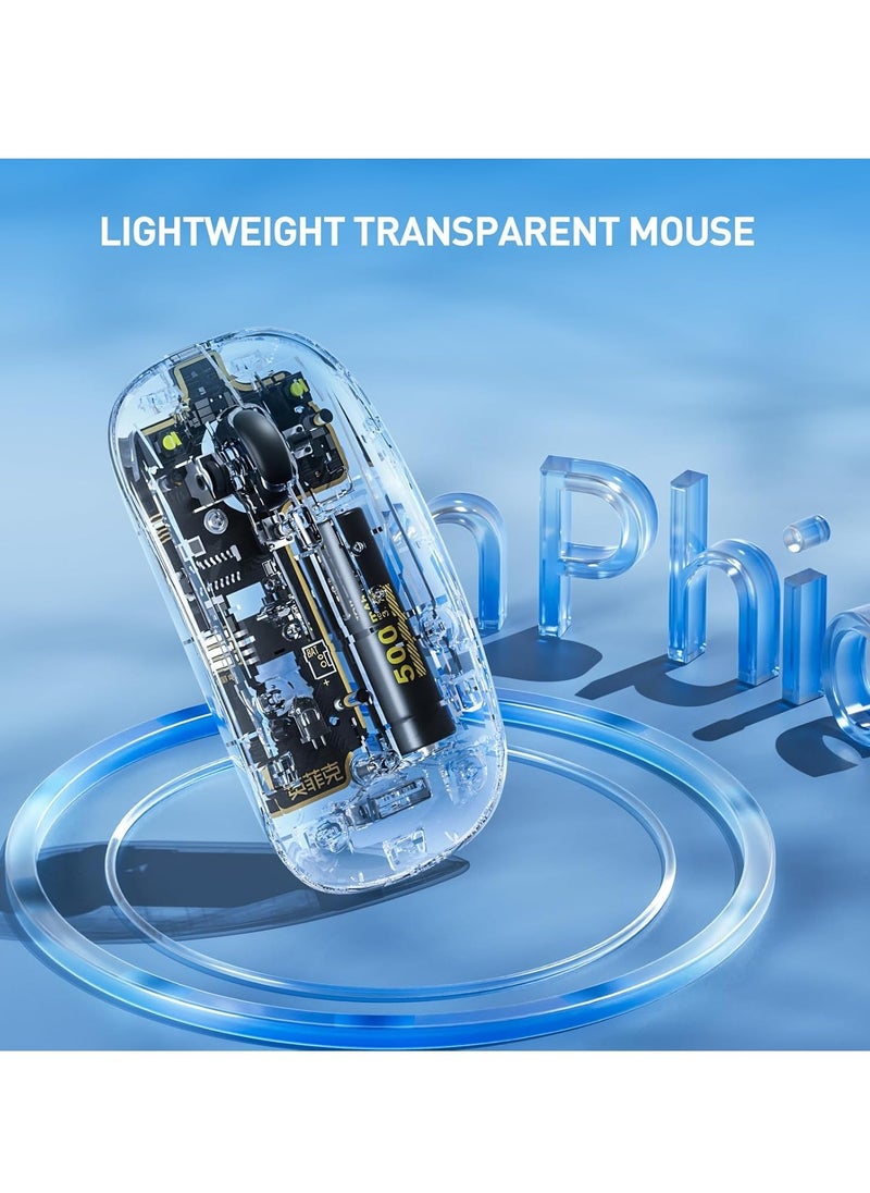 inphic - Wireless Mouse Transparent, 2.4G Slim Wireless Mouse Rechargeable with Power Indicator, 3 Adjustable DPI Optical Cordless Computer Mouse for laptop PC Mac - Image 1