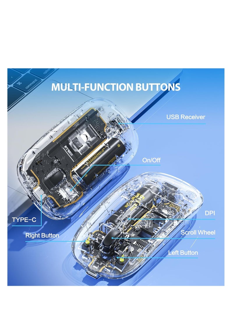 inphic - Wireless Mouse Transparent, 2.4G Slim Wireless Mouse Rechargeable with Power Indicator, 3 Adjustable DPI Optical Cordless Computer Mouse for laptop PC Mac - Image 1