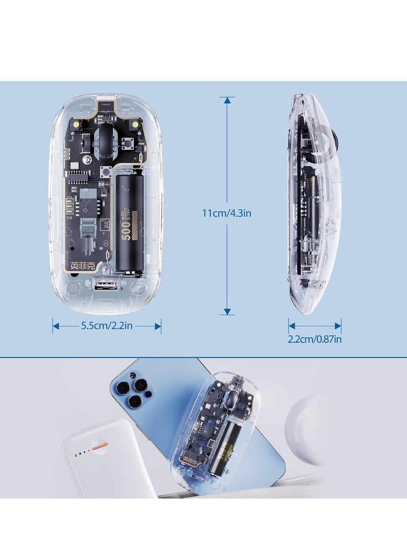 inphic - Wireless Mouse Transparent, 2.4G Slim Wireless Mouse Rechargeable with Power Indicator, 3 Adjustable DPI Optical Cordless Computer Mouse for laptop PC Mac - Image 1