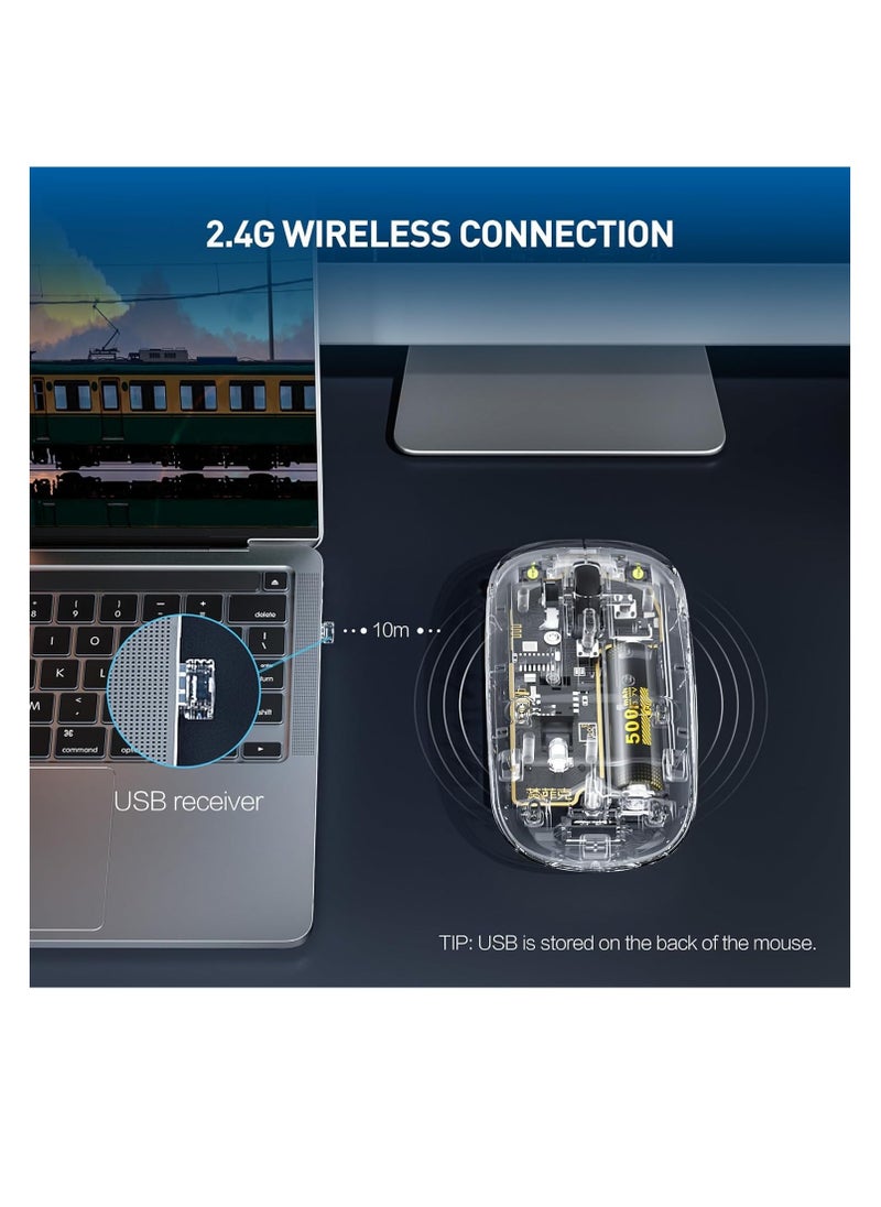 inphic - Wireless Mouse Transparent, 2.4G Slim Wireless Mouse Rechargeable with Power Indicator, 3 Adjustable DPI Optical Cordless Computer Mouse for laptop PC Mac - Image 1