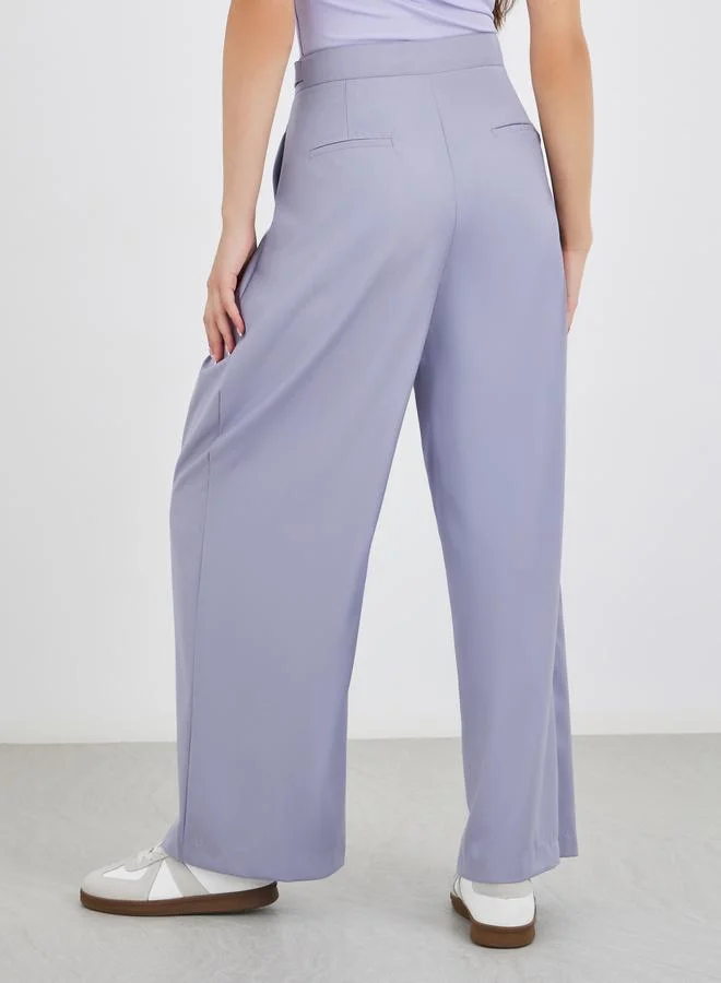Styli Styli Solid Wide Leg Pleated Pants