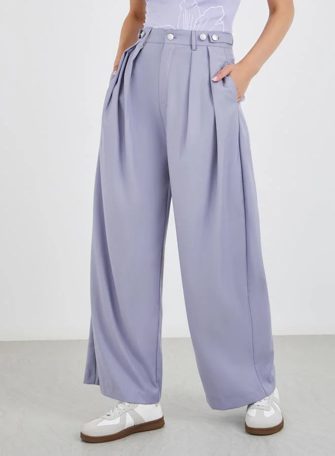 تايك تو Take Two Solid Wide Leg Pleated Pants