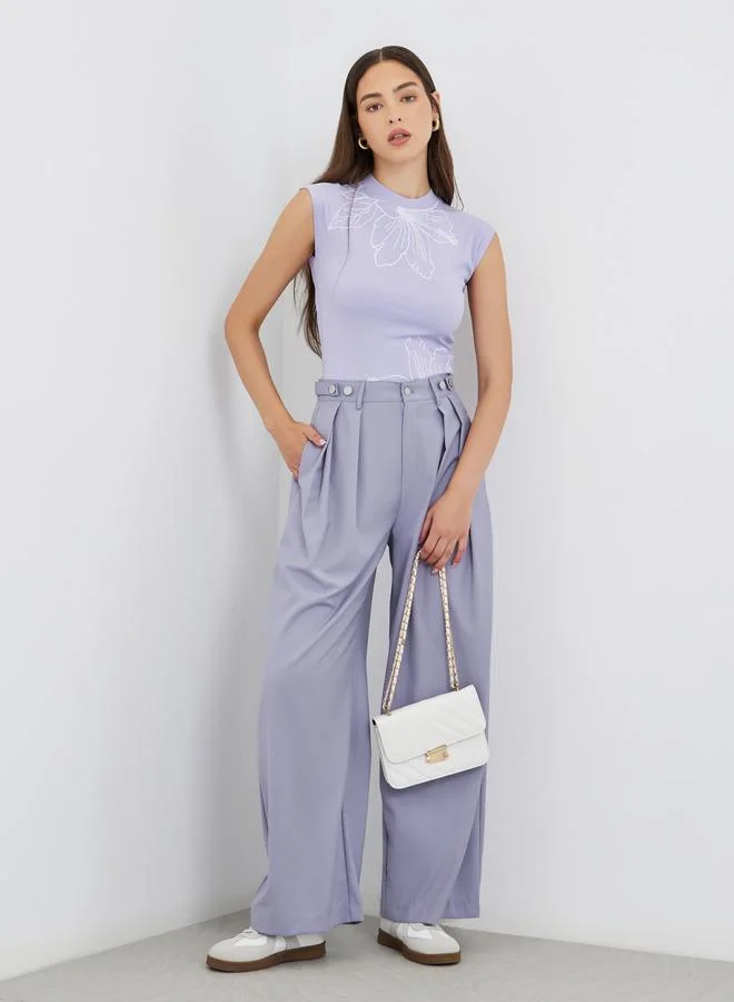 تايك تو Take Two Solid Wide Leg Pleated Pants