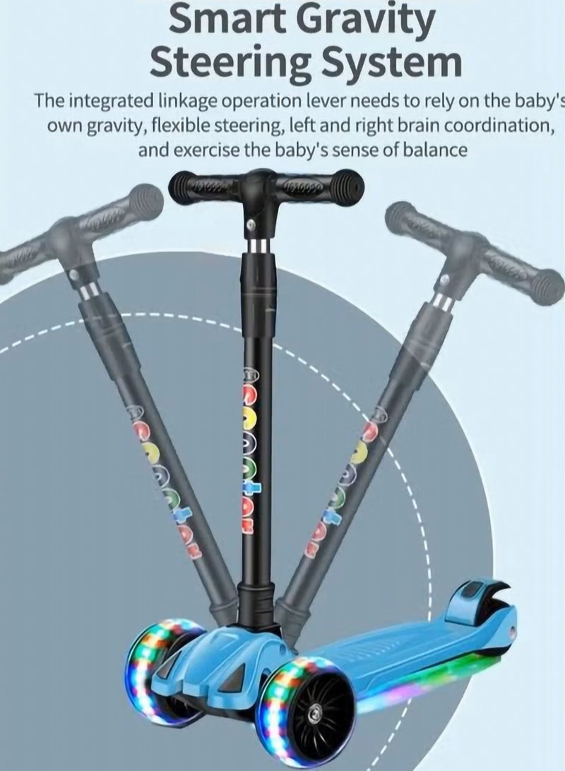 Kids scooter, 3 Wheel Scooter with Flash Wheels and Adjustable Height, Children Kick Scooter for 2-12 Year Kids (Bluel）  - Image 3