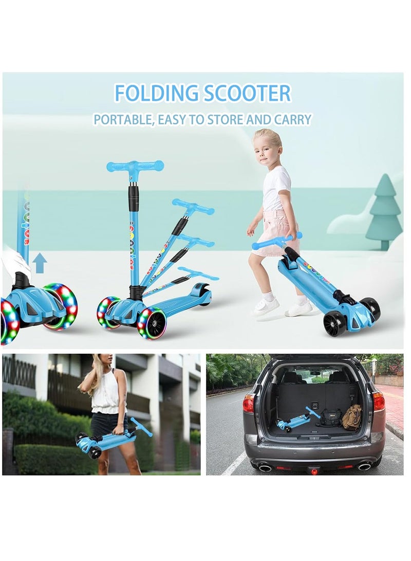 Kids scooter, 3 Wheel Scooter with Flash Wheels and Adjustable Height, Children Kick Scooter for 2-12 Year Kids (Bluel）  - Image 5
