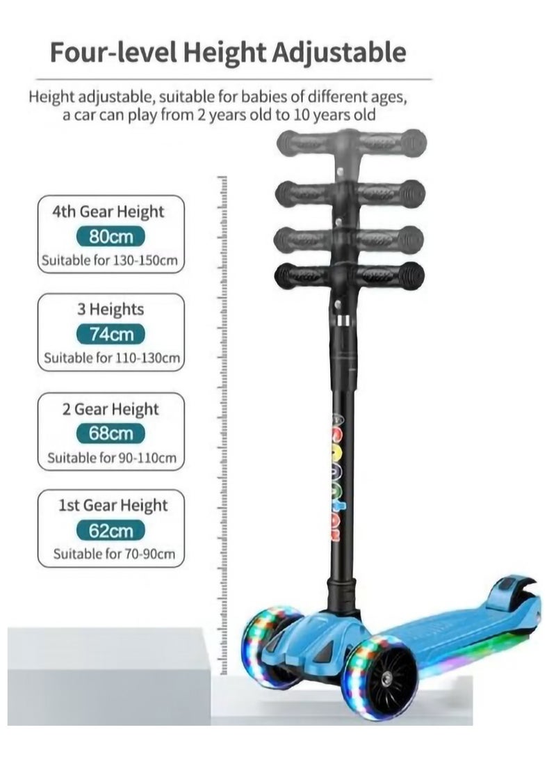 Kids scooter, 3 Wheel Scooter with Flash Wheels and Adjustable Height, Children Kick Scooter for 2-12 Year Kids (Bluel）  - Image 2