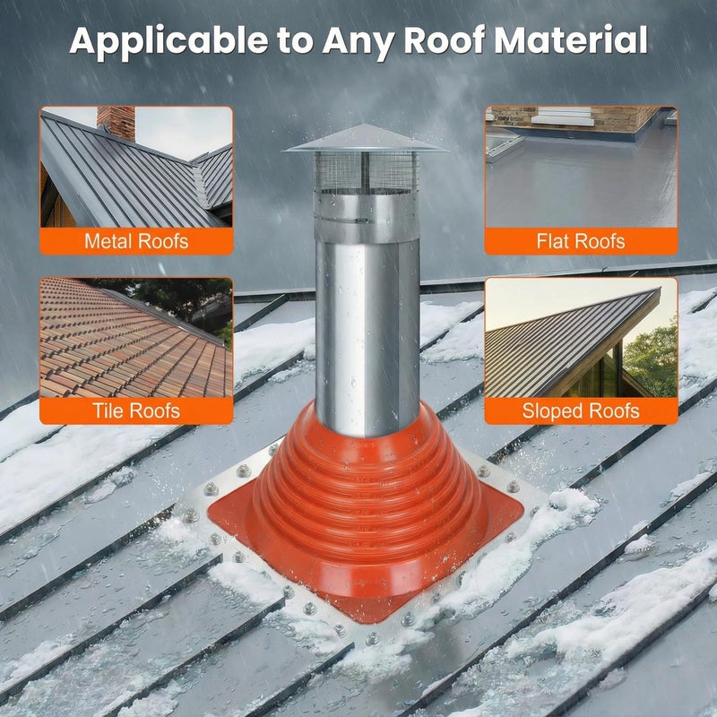 Sobalai #6 Metal Roof Pipe Flashing Boot, Metal Roofing Pipe Flashing Boot Fits Pipe OD 5" to 9" Wide, Includes Flexible High Temp Silicone Chimney Boot, Hex Socket x2, Roofing Screw x50, Square Base, Red - Image 4
