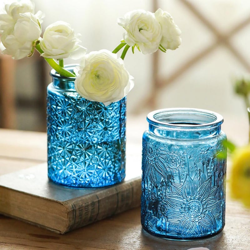 ANSQU 23.7 FL OZ Blue Glass Jars, 2 Pack Vintage Glass Kitchen Storage Counter Jar, Candy Jars with Lids, Mason Jar Hold Coffee Beans, Tea, Cookie, Sugar, Bath Salts & More (Blue, 2 Pack) - Image 3
