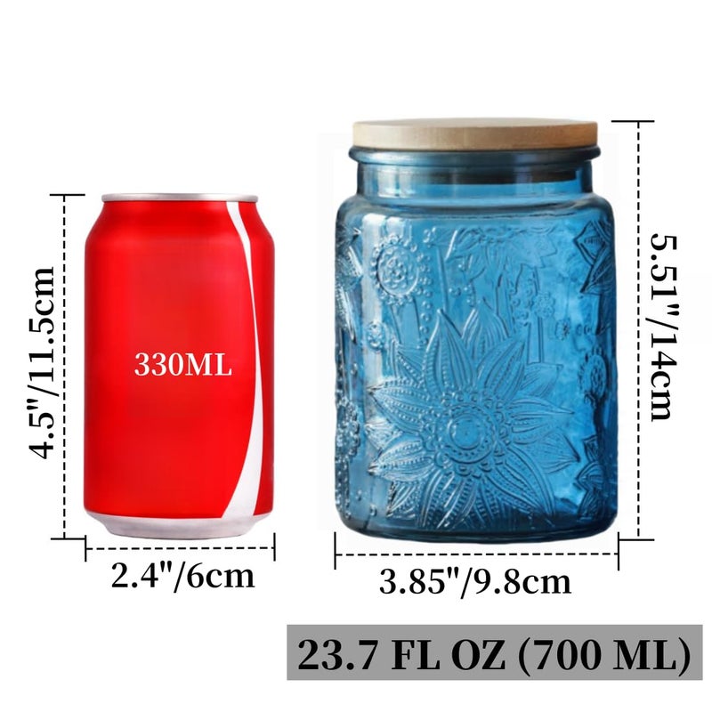 ANSQU 23.7 FL OZ Blue Glass Jars, 2 Pack Vintage Glass Kitchen Storage Counter Jar, Candy Jars with Lids, Mason Jar Hold Coffee Beans, Tea, Cookie, Sugar, Bath Salts & More (Blue, 2 Pack) - Image 2