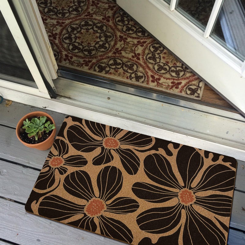 XLDLIOO Boho Floral Door Mat, Black Coir Doormat, Flower Welcome Front Door Mat Indoor Outdoor Entrance for Camper, Botanical Rustic Artificial Doormat Rugs for Porch Entry Patio Kitchen 30x17in - Image 5