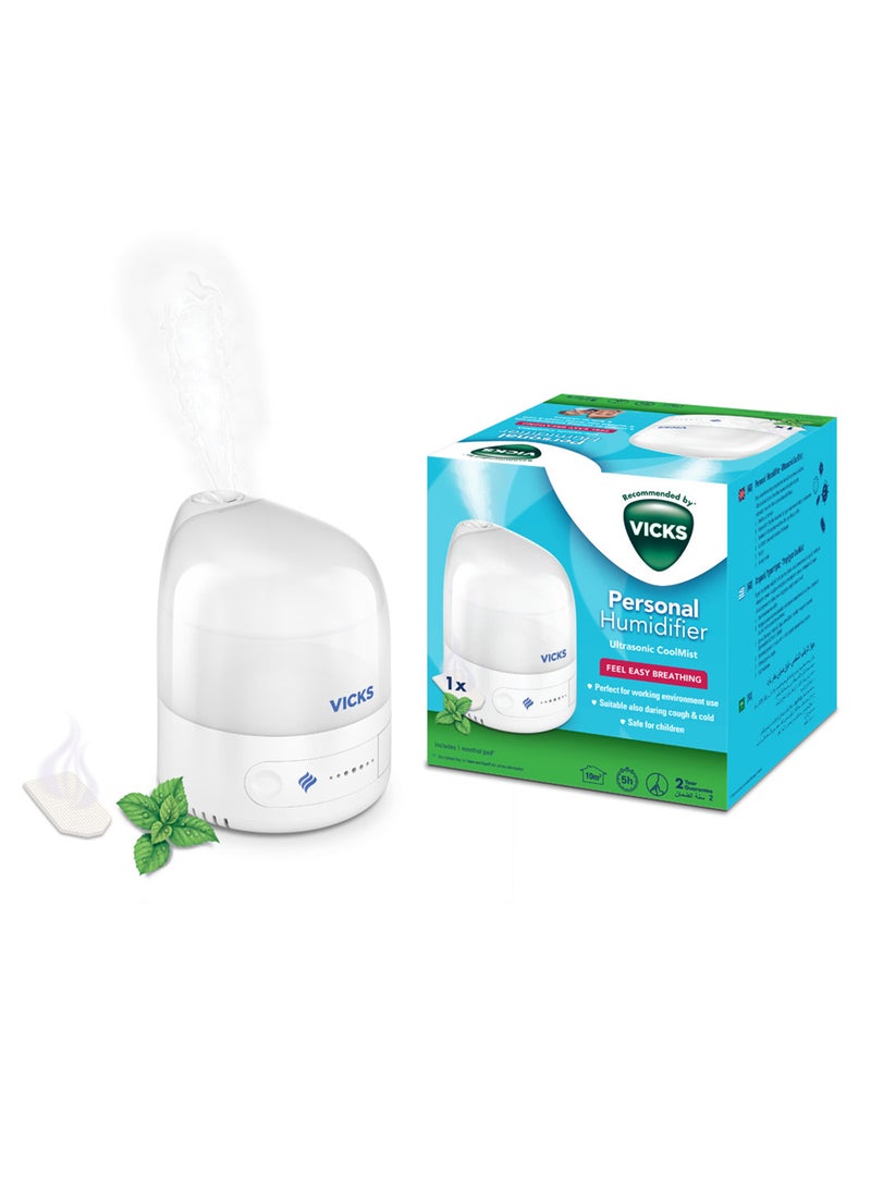 Vicks Personal Cool Mist Ultrasonic Humidifier - 15 Watts, Small, Easy to Use, Quiet - Constant Mist Output - Home Use, Bedroom, Office, Nursery - Essential Oil VapoPad Included - Up to 5h for 10m2 - VUL 510E1 - Image 1