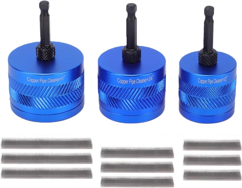 Generic Copper Pipe Brush Efficient Power Removes Rust and Oxide for Plumbing Welding Prep Drills Attachments 1/2", 3/4", 1" Size for Pipe Installers (9pcs Replace Brush) - Image 1