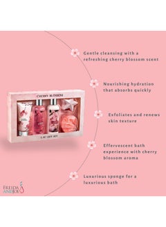 Freida and Joe Freida & Joe Fragrance Bath & Body Collection Gift Box, Includes Shower Gel, Body Lotion, Body Scrub, Bath Bomb & Sponge (Japanese Cherry Blossom)  - Image 4