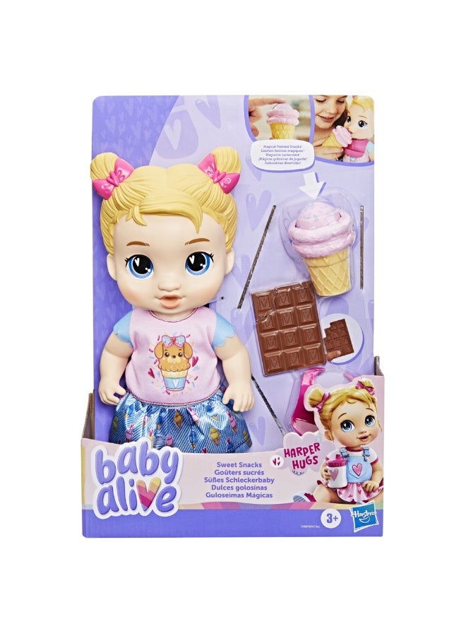 Baby Alive Sweet Snacks Harper Hugs Doll with Food Accessories, Blonde Hair, 11 Inches, Toys for 3 Year Old Girls and Boys & Up - Image 4
