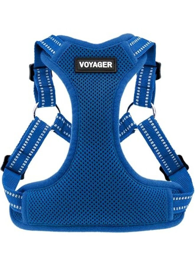 فوييجر سرج كلب قابل للتعديل فوياجر بشرائط عاكسة ، صدرية متينة لكامل الجسم مانعة للشد مع حلقة على شكل حرف D لتوصيل السير، مزود بمسامات للتهوية، أزرق ملكي، مقاس سمول S - Image 1