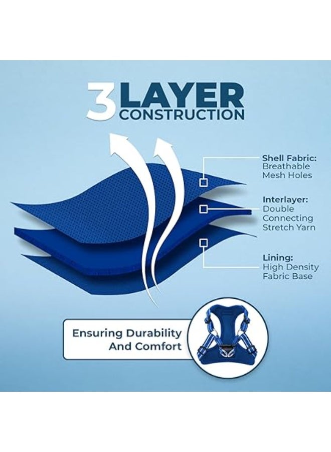 فوييجر سرج كلب قابل للتعديل فوياجر بشرائط عاكسة ، صدرية متينة لكامل الجسم مانعة للشد مع حلقة على شكل حرف D لتوصيل السير، مزود بمسامات للتهوية، أزرق ملكي، مقاس سمول S - Image 2