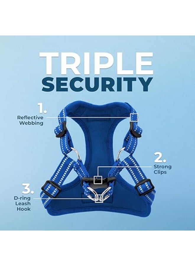 فوييجر سرج كلب قابل للتعديل فوياجر بشرائط عاكسة ، صدرية متينة لكامل الجسم مانعة للشد مع حلقة على شكل حرف D لتوصيل السير، مزود بمسامات للتهوية، أزرق ملكي، مقاس سمول S - Image 5