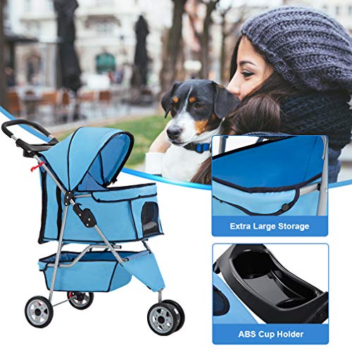 BestPet | 3-Wheel Pet Stroller | Dog and Cat Stroller | Breathable Mesh | Lightweight Travel Carrier | Waterproof & Foldable Design | Storage Basket | Black | for Daily Walks & Outdoor Use - Image 4