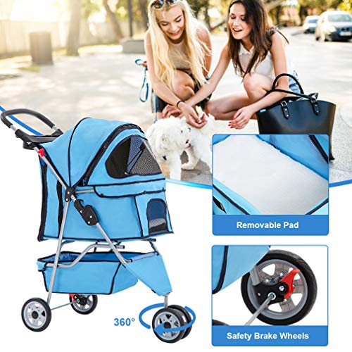 BestPet | 3-Wheel Pet Stroller | Dog and Cat Stroller | Breathable Mesh | Lightweight Travel Carrier | Waterproof & Foldable Design | Storage Basket | Black | for Daily Walks & Outdoor Use - Image 5
