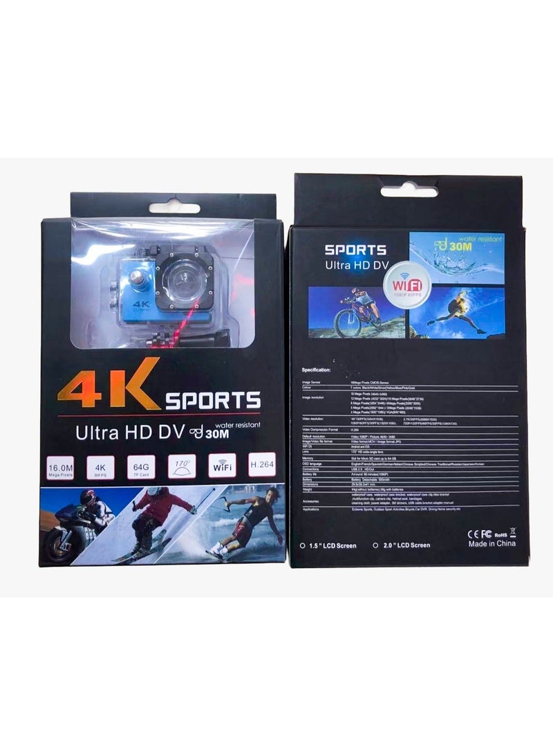 كاميرا أكشن بدقة 4K مزودة بعدسة واسعة الزاوية تعمل بتقنية الواي فاي، ومقاومة للماء حتى عمق 30 مترًا، وكاميرا تصوير فيديو لاسلكية بتقريب بصري، مع مجموعة ملحقات كاملة للغوص، وتصوير الفيديو، وتصوير الفيديو على خوذة الدراجة، وتصوير الفيديو أثناء السفر - Image 3