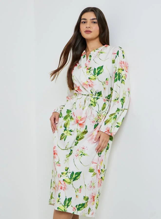 Take Two Plus Size Floral Bishop Sleeve Midi Dress
