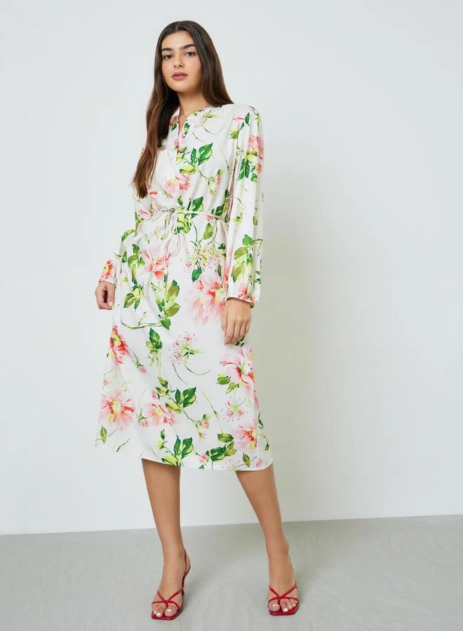 Take Two Plus Size Floral Bishop Sleeve Midi Dress