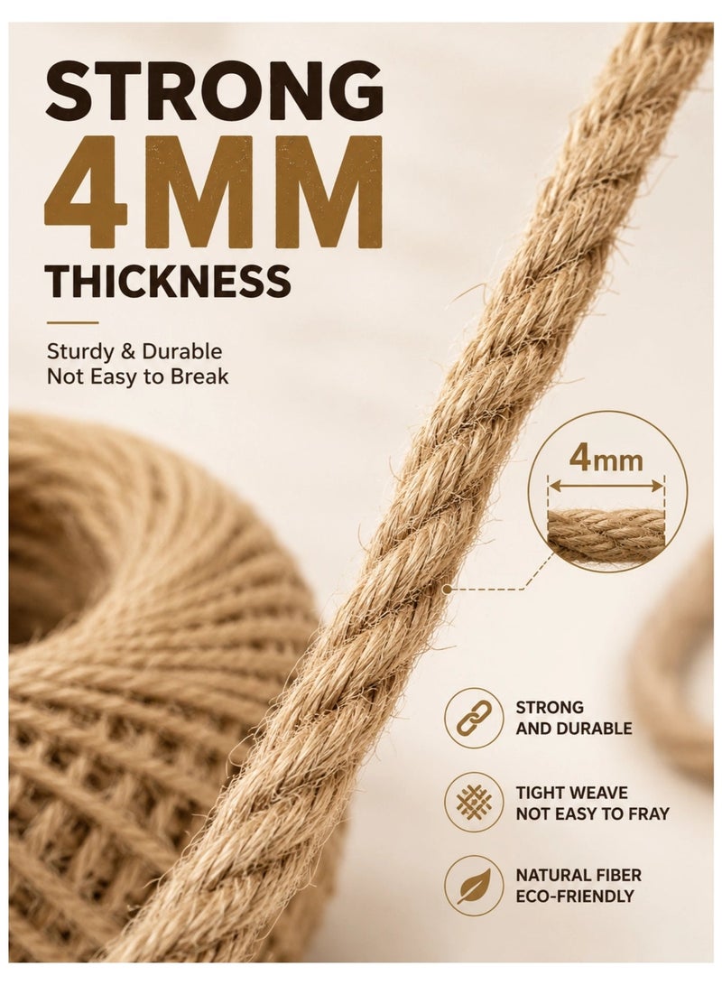 Jute Twine 60M 4mm Natural Jute Rope Roll, Thick Craft Twine for Gift Wrapping, DIY Crafts, Garden Tying, Wedding Decoration & Packaging String - Image 3
