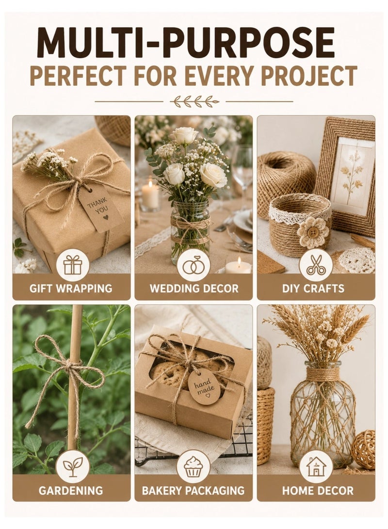 Jute Twine 60M 4mm Natural Jute Rope Roll, Thick Craft Twine for Gift Wrapping, DIY Crafts, Garden Tying, Wedding Decoration & Packaging String - Image 5