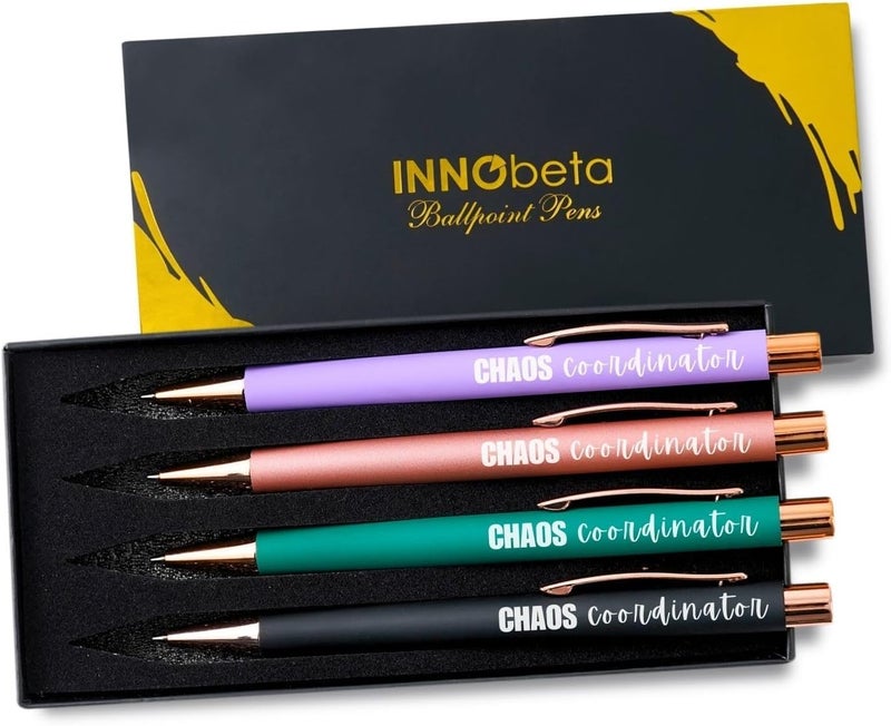 InnoBeta Chaos Coordinator Gifts Ballpoint Pen Set of 4 Funny Inspirational Pens Office Thank You Gifts for Social Workers Managers Boss Lady Coworkers Administrator Teacher Principal Nurse - Image 1