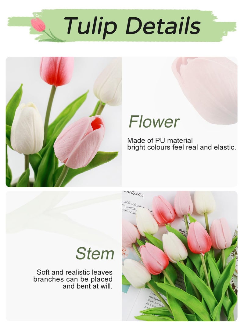 Beferr 18pcs Tulips Artificial Flowers Faux Tulip Real Touch Tulip Fake Flowers Bouquets Arrangements for Mothers Day Spring Easter Wedding Home Table Decor Colorful - Image 3