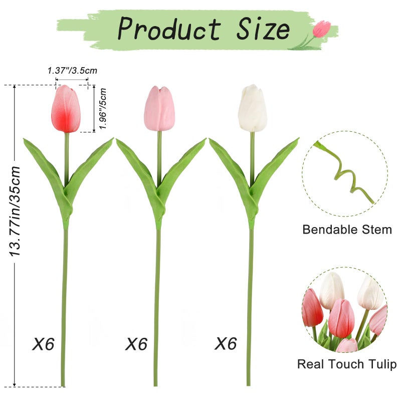 Beferr 18pcs Tulips Artificial Flowers Faux Tulip Real Touch Tulip Fake Flowers Bouquets Arrangements for Mothers Day Spring Easter Wedding Home Table Decor Colorful - Image 2
