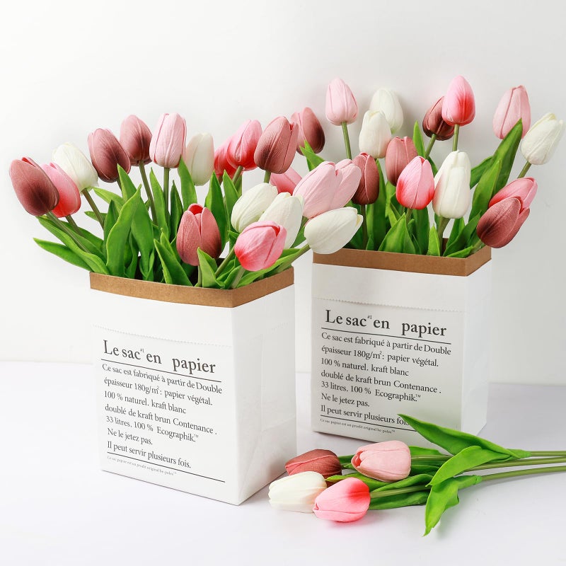 Beferr 18pcs Tulips Artificial Flowers Faux Tulip Real Touch Tulip Fake Flowers Bouquets Arrangements for Mothers Day Spring Easter Wedding Home Table Decor Colorful - Image 5